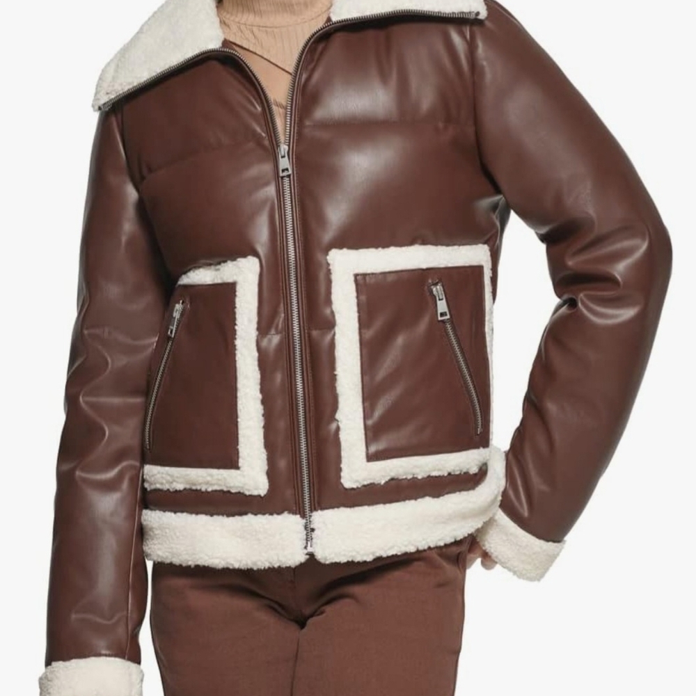 NWT Levi’s Faux Leather Puffer Jacket with faux shearling trim
Size: Small
